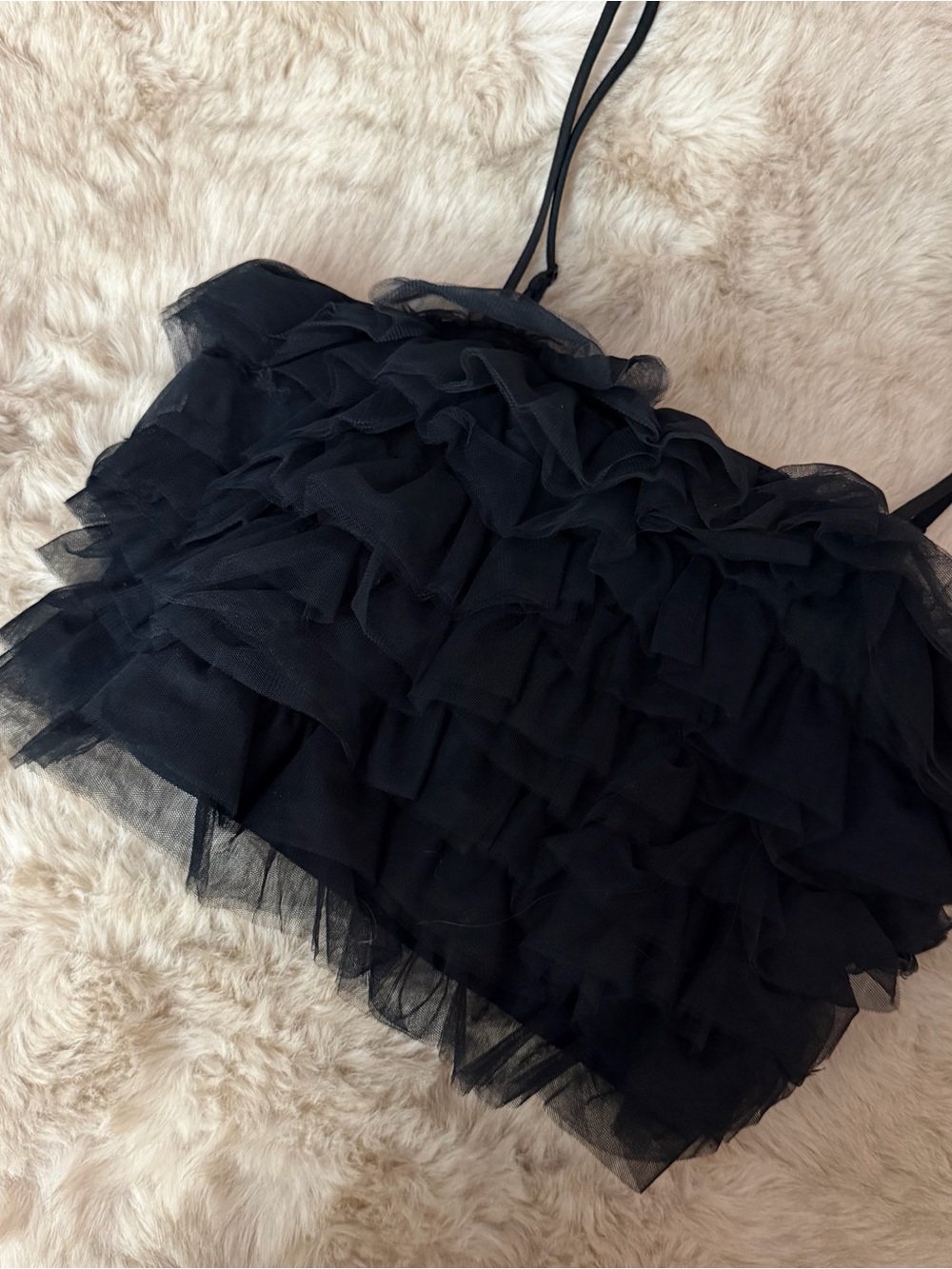 A New Day Black Ruffle Tulle Crop Top